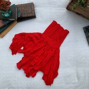 Free People One collection, XS flowy strapless red rose shirt